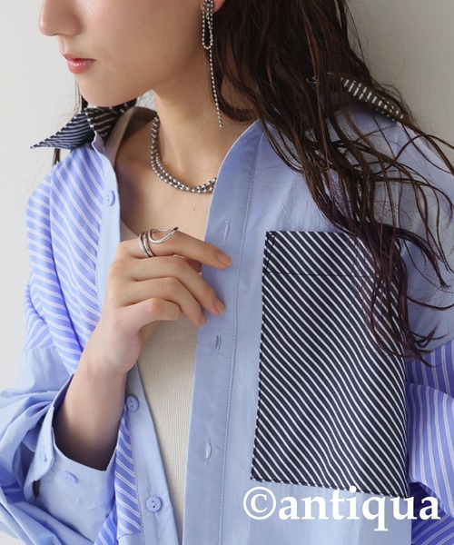 antiqua(アンティカ)の「デザインストライプシャツ(シャツ/ブラウス・レディース・ブラック/ブルー・ONESIZE)」の12枚目の写真