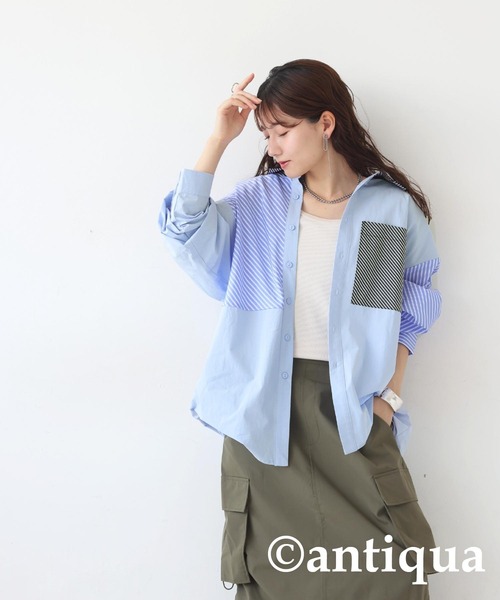 antiqua(アンティカ)の「デザインストライプシャツ(シャツ/ブラウス・レディース・ブラック/ブルー・ONESIZE)」の13枚目の写真