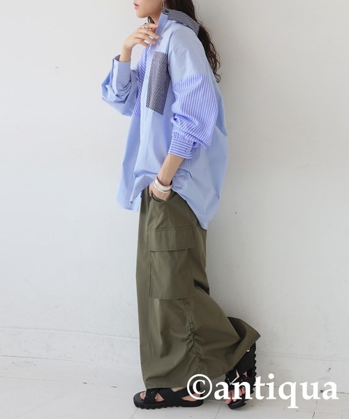 antiqua(アンティカ)の「デザインストライプシャツ(シャツ/ブラウス・レディース・ブラック/ブルー・ONESIZE)」の14枚目の写真