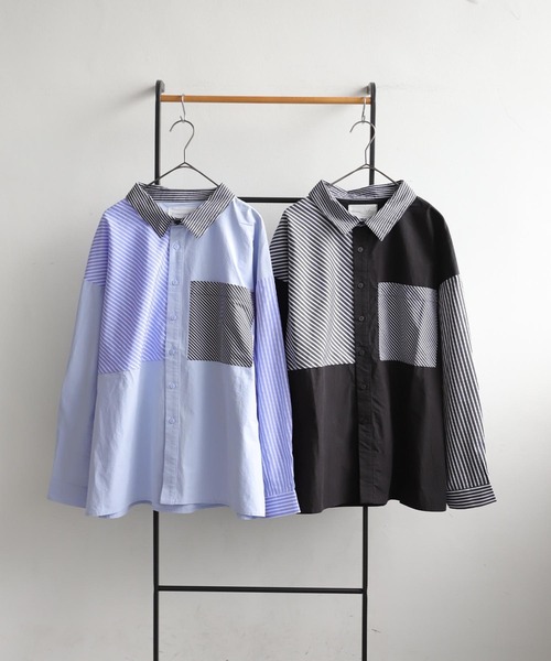 antiqua(アンティカ)の「デザインストライプシャツ(シャツ/ブラウス・レディース・ブラック/ブルー・ONESIZE)」の21枚目の写真