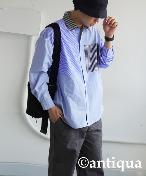 antiqua(アンティカ)の「デザインストライプシャツ(シャツ/ブラウス・レディース・ブラック/ブルー・ONESIZE)」の19枚目の写真