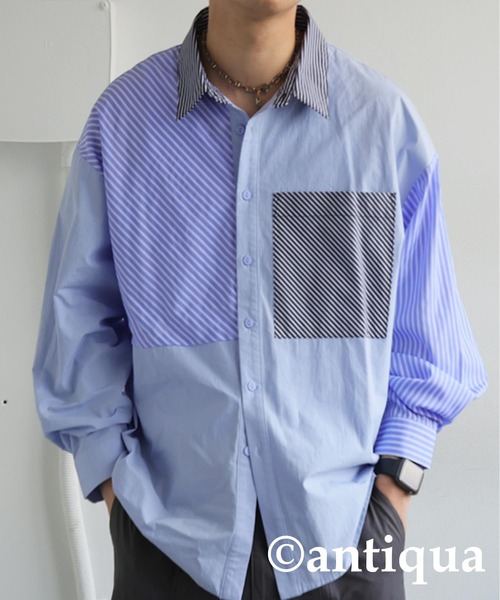 antiqua(アンティカ)の「デザインストライプシャツ(シャツ/ブラウス・レディース・ブラック/ブルー・ONESIZE)」の20枚目の写真