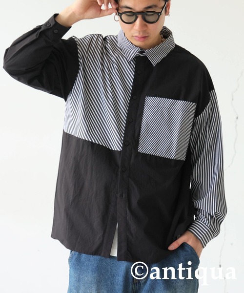 antiqua(アンティカ)の「デザインストライプシャツ(シャツ/ブラウス・レディース・ブラック/ブルー・ONESIZE)」の7枚目の写真