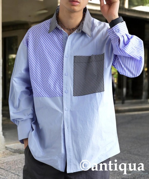 antiqua(アンティカ)の「デザインストライプシャツ(シャツ/ブラウス・レディース・ブラック/ブルー・ONESIZE)」の15枚目の写真