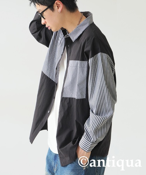 antiqua(アンティカ)の「デザインストライプシャツ(シャツ/ブラウス・レディース・ブラック/ブルー・ONESIZE)」の8枚目の写真