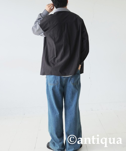 antiqua(アンティカ)の「デザインストライプシャツ(シャツ/ブラウス・レディース・ブラック/ブルー・ONESIZE)」の9枚目の写真