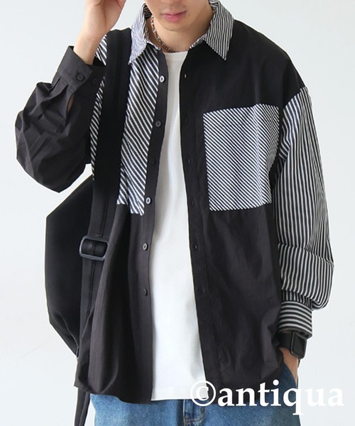 antiqua(アンティカ)の「デザインストライプシャツ(シャツ/ブラウス・レディース・ブラック/ブルー・ONESIZE)」の10枚目の写真