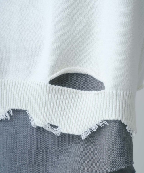 DOOPZ(ドープス)の「Logo Damage Knit - ロゴダメージニット(ニット/セーター・メンズ・ブルー/グレー/アイボリー・LARGE/MEDIUM/SMALL)」の14枚目の写真