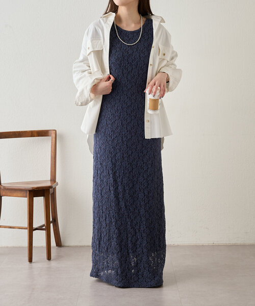 SHENERY(シーナリー)の「《スタッフリアルバイアイテム!》2WAYレースマキシドレス(ワンピース・レディース・ブルー/ブラック・36/38)」の9枚目の写真