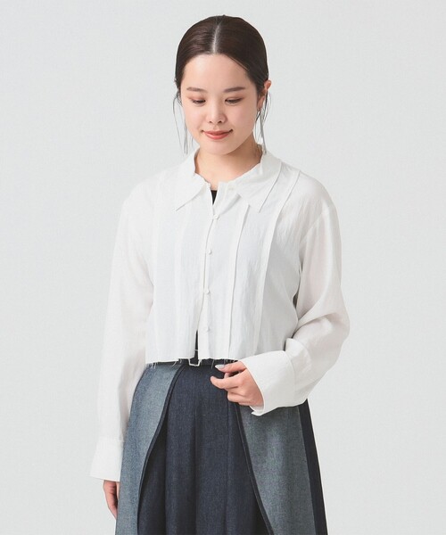 RBS（アールビーエス）の「RBS / カットオフ クロップド シャツ（シャツ/ブラウス・レディース・ライトグレー/ホワイト・ONE SIZE）」の6枚目の写真