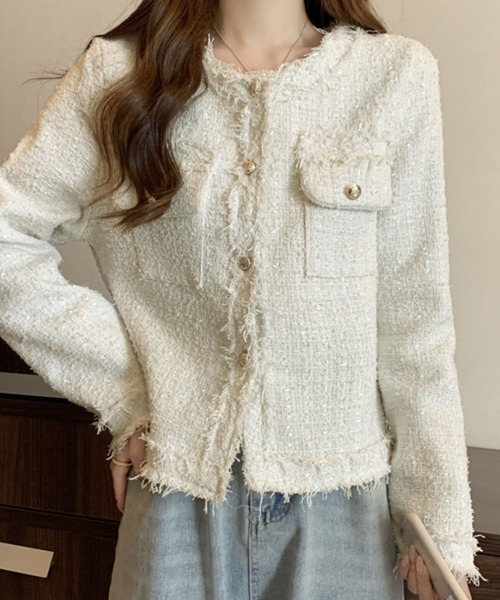 ♡美品♡ ベイジ　CAMBONツイードジャケット　チャコールグレー　雑誌掲載 ♡美品♡ ベイジ CAMBONツイードジャケット チャコールグレー