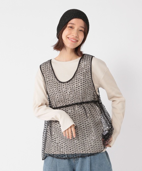 studio CLIP（スタディオクリップ）の「チュールスパンコールベスト（ベスト・レディース・ライトベージュ/スカイブルー/ブラック・FREE）」の5枚目の写真