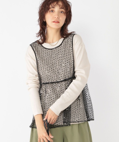 studio CLIP（スタディオクリップ）の「チュールスパンコールベスト（ベスト・レディース・ライトベージュ/スカイブルー/ブラック・FREE）」の7枚目の写真