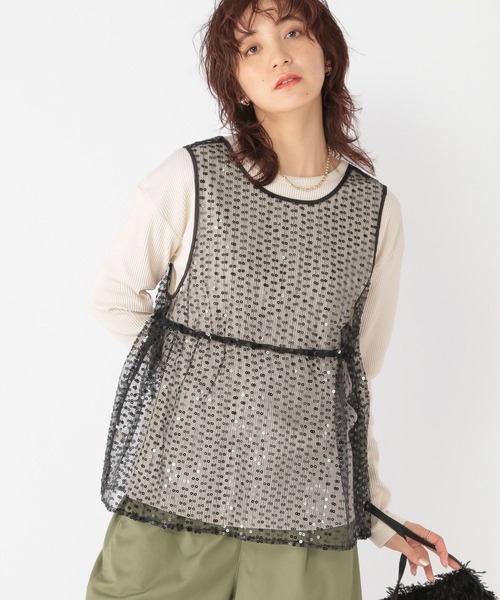 studio CLIP（スタディオクリップ）の「チュールスパンコールベスト（ベスト・レディース・ライトベージュ/スカイブルー/ブラック・FREE）」の8枚目の写真
