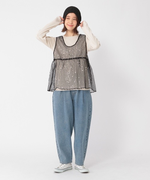 studio CLIP（スタディオクリップ）の「チュールスパンコールベスト（ベスト・レディース・ライトベージュ/スカイブルー/ブラック・FREE）」の9枚目の写真