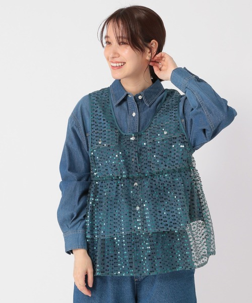 studio CLIP（スタディオクリップ）の「チュールスパンコールベスト（ベスト・レディース・ライトベージュ/スカイブルー/ブラック・FREE）」の18枚目の写真