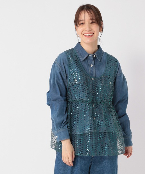 studio CLIP（スタディオクリップ）の「チュールスパンコールベスト（ベスト・レディース・ライトベージュ/スカイブルー/ブラック・FREE）」の19枚目の写真