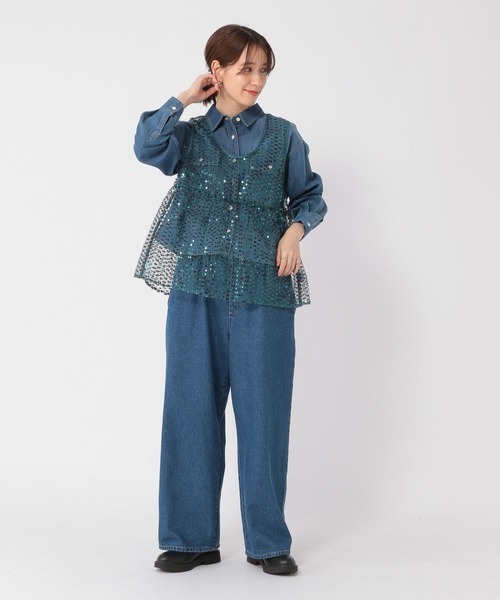 studio CLIP（スタディオクリップ）の「チュールスパンコールベスト（ベスト・レディース・ライトベージュ/スカイブルー/ブラック・FREE）」の22枚目の写真