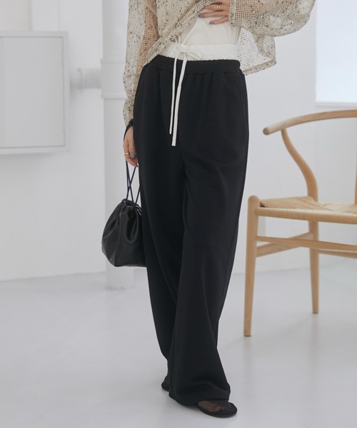 ANGIE（アンジー）の「ダブルウエスト スウェットパンツ（スウェットパンツ・レディース・オートミール/ブラック/ダークグレー・FREE）」の2枚目の写真