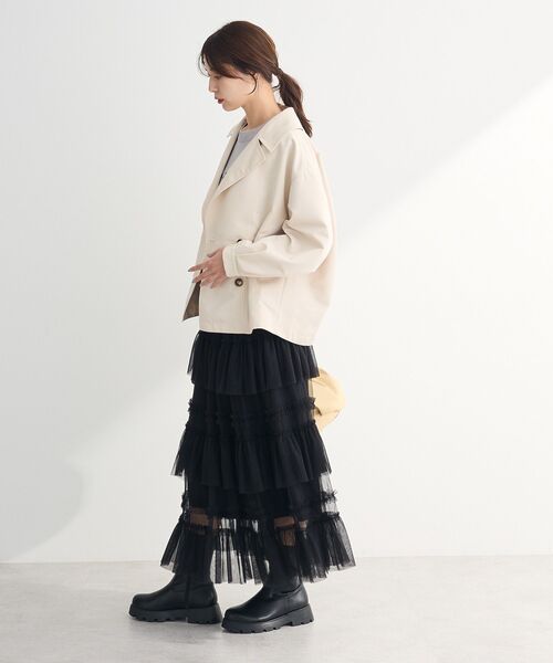 Green　Parks（グリーンパークス）の「撥水加工 ショート丈トレンチコート（トレンチコート・レディース・ネイビー/ライトベージュ・FREE）」の13枚目の写真