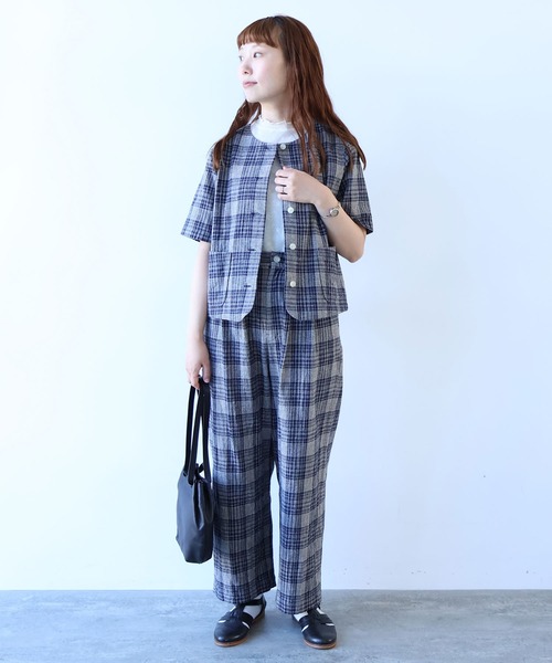 bulle de savon（ビュルデサボン）の「コットン/リネン washer CHECK タックパンツ（その他パンツ・レディース・ネイビー・FREE）」の15枚目の写真