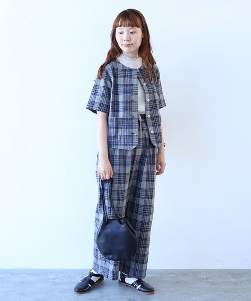 bulle de savon（ビュルデサボン）の「コットン/リネン washer CHECK タックパンツ（その他パンツ・レディース・ネイビー・FREE）」の11枚目の写真