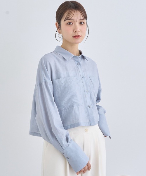 earth music&ecology(アースミュージックアンドエコロジー)の「Wポケットショートシャツ(シャツ/ブラウス・レディース・ベージュ/ブラック/サックスブルー/オフホワイト・FREE)」の5枚目の写真