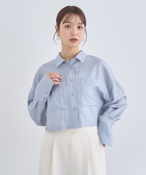 earth music&ecology(アースミュージックアンドエコロジー)の「Wポケットショートシャツ(シャツ/ブラウス・レディース・ベージュ/ブラック/サックスブルー/オフホワイト・FREE)」の6枚目の写真