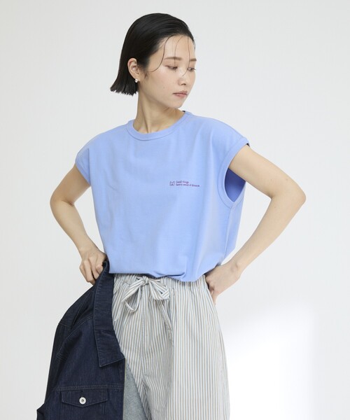 Firsthand（ファーストハンド）の「MA Firsthand/マ ファーストハンド BASIC LOGO FRENCH SLEEVE T / ワンポイント刺繍 ベーシックロゴ フレンチスリーブTシャツ（Tシャツ/カットソー・レディース・ネイビー/レッド/ブラウン/ホワイト/ブルー・FREE）」の10枚目の写真