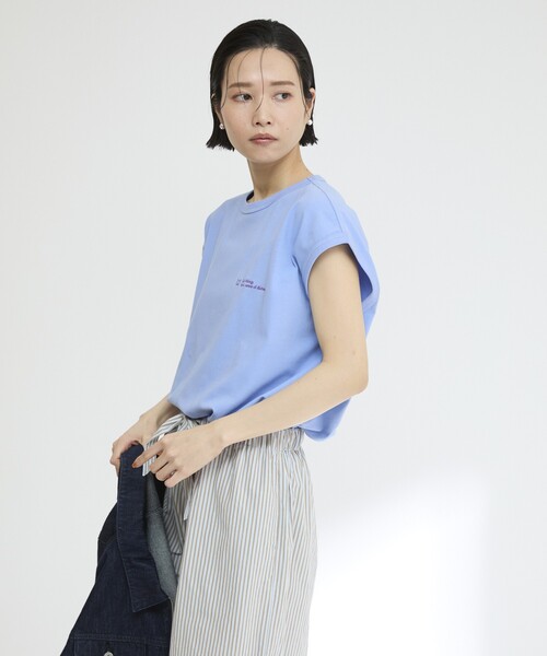 Firsthand（ファーストハンド）の「MA Firsthand/マ ファーストハンド BASIC LOGO FRENCH SLEEVE T / ワンポイント刺繍 ベーシックロゴ フレンチスリーブTシャツ（Tシャツ/カットソー・レディース・ネイビー/レッド/ブラウン/ホワイト/ブルー・FREE）」の12枚目の写真