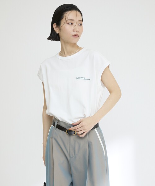 Firsthand（ファーストハンド）の「MA Firsthand/マ ファーストハンド BASIC LOGO FRENCH SLEEVE T / ワンポイント刺繍 ベーシックロゴ フレンチスリーブTシャツ（Tシャツ/カットソー・レディース・ネイビー/レッド/ブラウン/ホワイト/ブルー・FREE）」の22枚目の写真