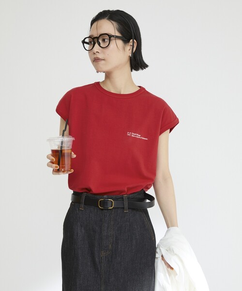 Firsthand（ファーストハンド）の「MA Firsthand/マ ファーストハンド BASIC LOGO FRENCH SLEEVE T / ワンポイント刺繍 ベーシックロゴ フレンチスリーブTシャツ（Tシャツ/カットソー・レディース・ネイビー/レッド/ブラウン/ホワイト/ブルー・FREE）」の5枚目の写真