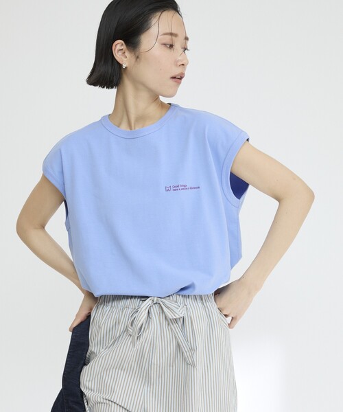Firsthand（ファーストハンド）の「MA Firsthand/マ ファーストハンド BASIC LOGO FRENCH SLEEVE T / ワンポイント刺繍 ベーシックロゴ フレンチスリーブTシャツ（Tシャツ/カットソー・レディース・ネイビー/レッド/ブラウン/ホワイト/ブルー・FREE）」の8枚目の写真