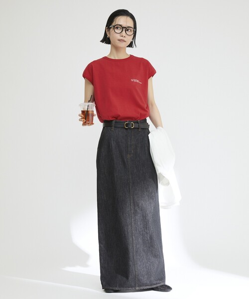 Firsthand（ファーストハンド）の「MA Firsthand/マ ファーストハンド BASIC LOGO FRENCH SLEEVE T / ワンポイント刺繍 ベーシックロゴ フレンチスリーブTシャツ（Tシャツ/カットソー・レディース・ネイビー/レッド/ブラウン/ホワイト/ブルー・FREE）」の6枚目の写真