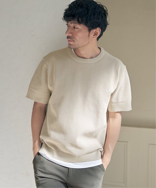 ikka（イッカ）の「【2点セット】GOKU楽ニット半袖セット（ニット/セーター・メンズ・エメラルドブルー/ライム/ネイビー/ベージュ・M/L/XL/S）」の5枚目の写真