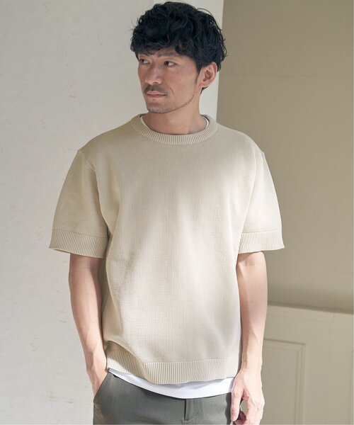ikka（イッカ）の「【2点セット】GOKU楽ニット半袖セット（ニット/セーター・メンズ・エメラルドブルー/ライム/ネイビー/ベージュ・M/L/XL/S）」の6枚目の写真