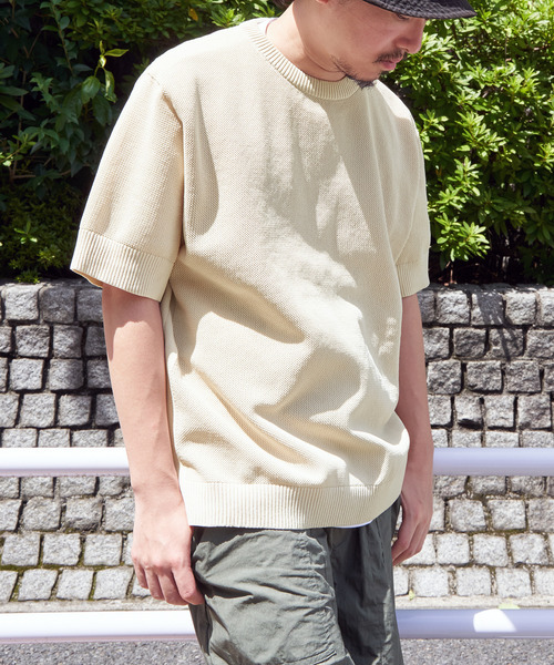 ikka（イッカ）の「【2点セット】GOKU楽ニット半袖セット（ニット/セーター・メンズ・エメラルドブルー/ライム/ネイビー/ベージュ・M/L/XL/S）」の2枚目の写真