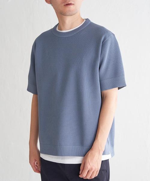 ikka（イッカ）の「【2点セット】GOKU楽ニット半袖セット（ニット/セーター・メンズ・エメラルドブルー/ライム/ネイビー/ベージュ・M/L/XL/S）」の4枚目の写真