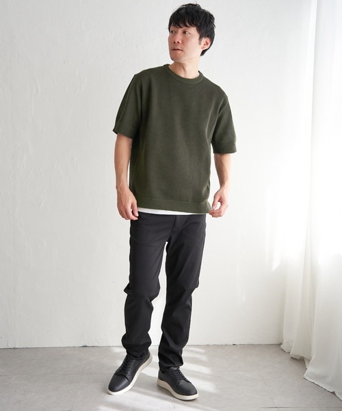 ikka（イッカ）の「【2点セット】GOKU楽ニット半袖セット（ニット/セーター・メンズ・エメラルドブルー/ライム/ネイビー/ベージュ・M/L/XL/S）」の12枚目の写真
