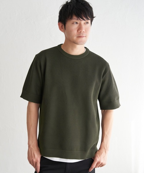 ikka（イッカ）の「【2点セット】GOKU楽ニット半袖セット（ニット/セーター・メンズ・エメラルドブルー/ライム/ネイビー/ベージュ・M/L/XL/S）」の13枚目の写真
