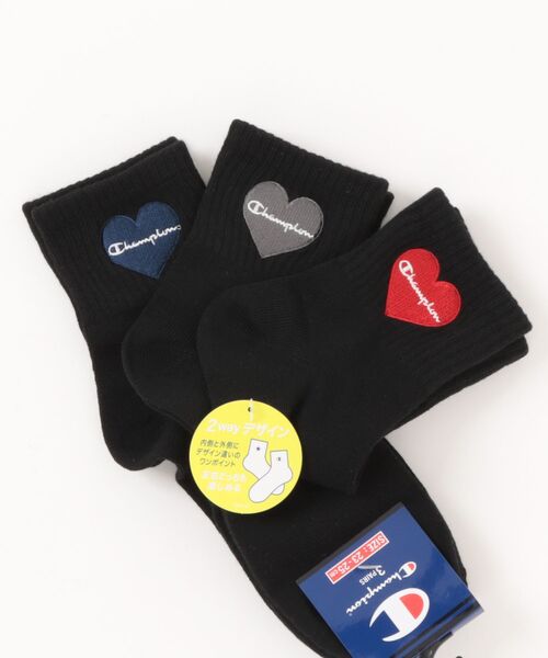 Champion（チャンピオン）の「Champion/チャンピオン ソックス ウィメンズ ハート刺繍 3足組 クォーターレングス ノンパイル CWSCB201（ソックス/靴下・レディース・ブラック/ホワイト・S）」の5枚目の写真