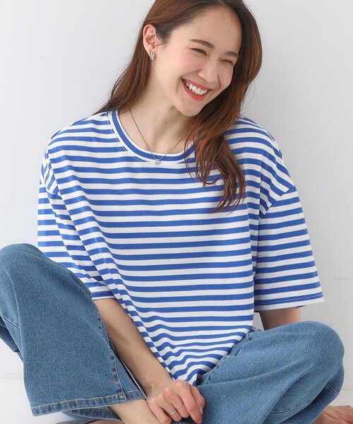 Cutie Blonde（キューティーブロンド）の「【洗える/S-LL】ハーフスリーブボーダーカットソー（Tシャツ/カットソー・レディース・ブルー系2/ブラック系2・03/02/01/04）」の2枚目の写真