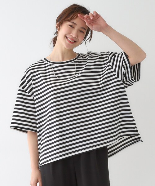 Cutie Blonde（キューティーブロンド）の「【洗える/S-LL】ハーフスリーブボーダーカットソー（Tシャツ/カットソー・レディース・ブルー系2/ブラック系2・03/02/01/04）」の3枚目の写真