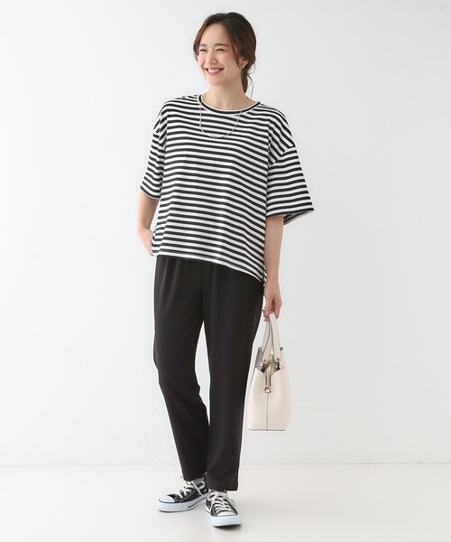 Cutie Blonde（キューティーブロンド）の「【洗える/S-LL】ハーフスリーブボーダーカットソー（Tシャツ/カットソー・レディース・ブルー系2/ブラック系2・03/02/01/04）」の5枚目の写真