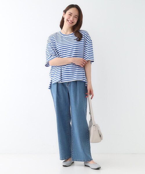 Cutie Blonde（キューティーブロンド）の「【洗える/S-LL】ハーフスリーブボーダーカットソー（Tシャツ/カットソー・レディース・ブルー系2/ブラック系2・03/02/01/04）」の9枚目の写真