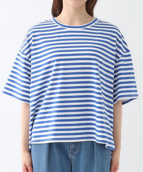 Cutie Blonde（キューティーブロンド）の「【洗える/S-LL】ハーフスリーブボーダーカットソー（Tシャツ/カットソー・レディース・ブルー系2/ブラック系2・03/02/01/04）」の11枚目の写真