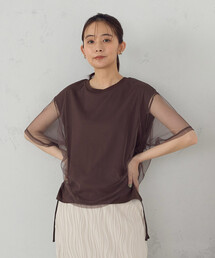 チュールレイヤード ドロストTシャツ