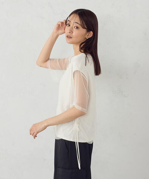 COMME CA ISM(コムサイズム)の「チュールレイヤード ドロストTシャツ(Tシャツ/カットソー・レディース・アイボリー/ブラック/ダークブラウン・MEDIUM/LARGE)」の6枚目の写真