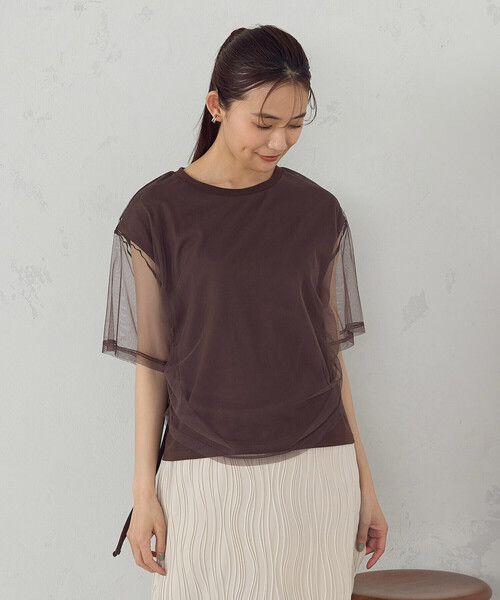 COMME CA ISM(コムサイズム)の「チュールレイヤード ドロストTシャツ(Tシャツ/カットソー・レディース・アイボリー/ブラック/ダークブラウン・MEDIUM/LARGE)」の14枚目の写真