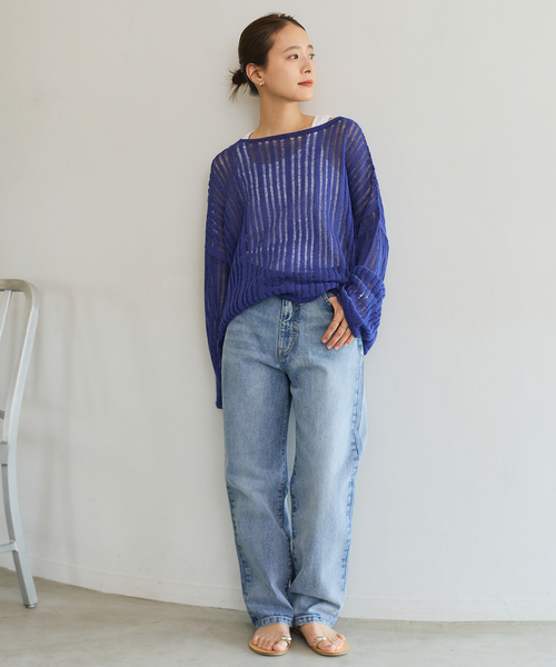 Spick & Span(スピックアンドスパン)の「手洗い可 / ギマコットン透かし編みルーズニット(ニット/セーター・レディース・ブラック/ブルー系その他・FREE)」の5枚目の写真